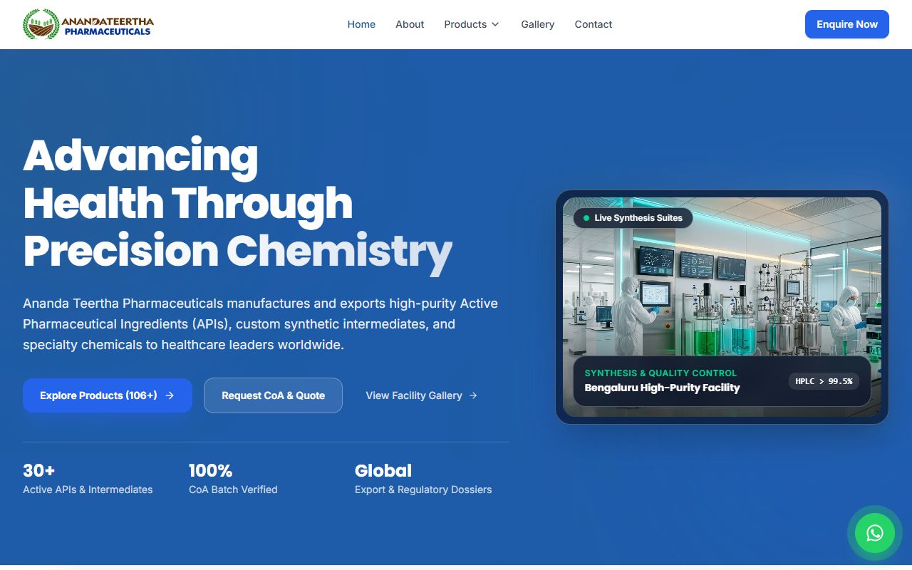 Ananda Teertha Pharmaceuticals website preview